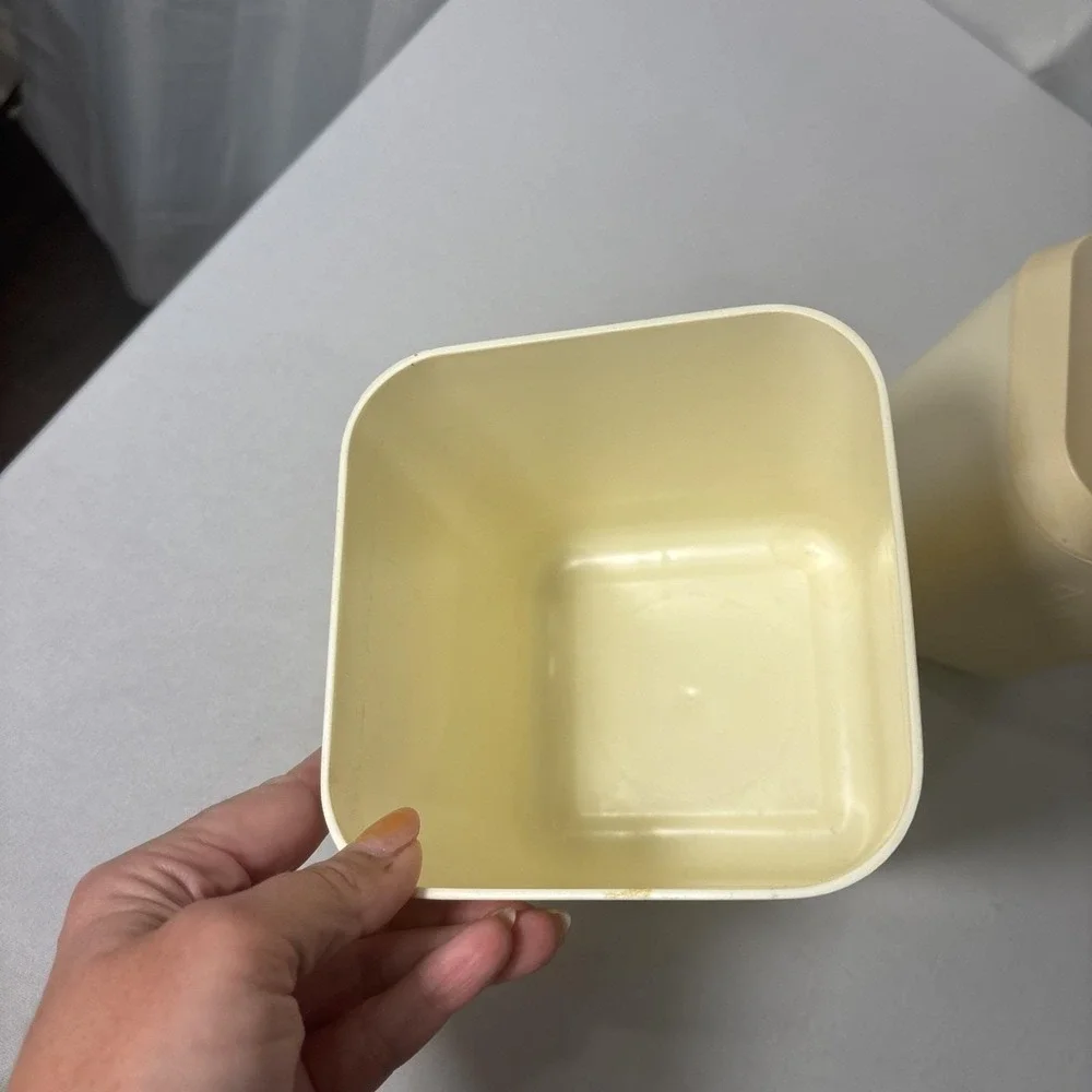 VTG 50's Lustro Ware Cream Plastic Kitchen Canister Set of 2 Tea Coffee Bakelite